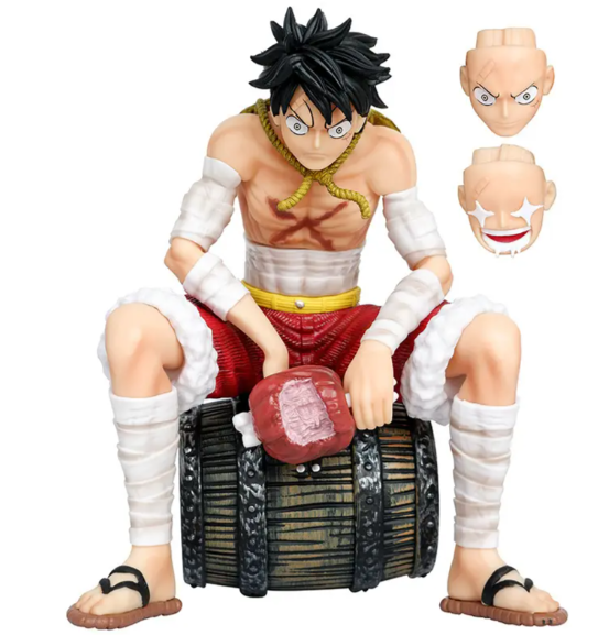 Monkey D. Luffy on Barrel Figure One Piece with 3 Faces