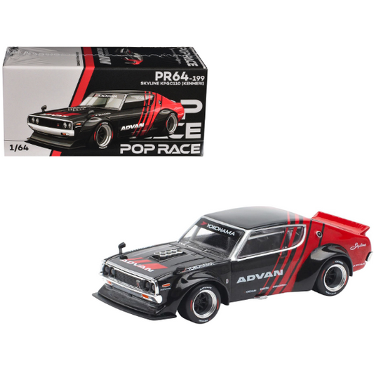 POP RACE PR64-199 Skyline KPGC110 (Kenmeri) ADVAN 1/64 Diecast Model